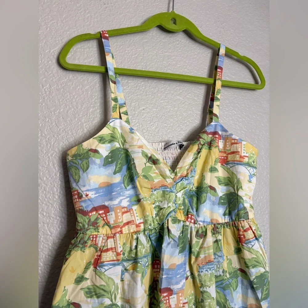 Abercrombie and Fitch Sweetheart Babydoll Maxi Dress Beach Lemon Print NWT